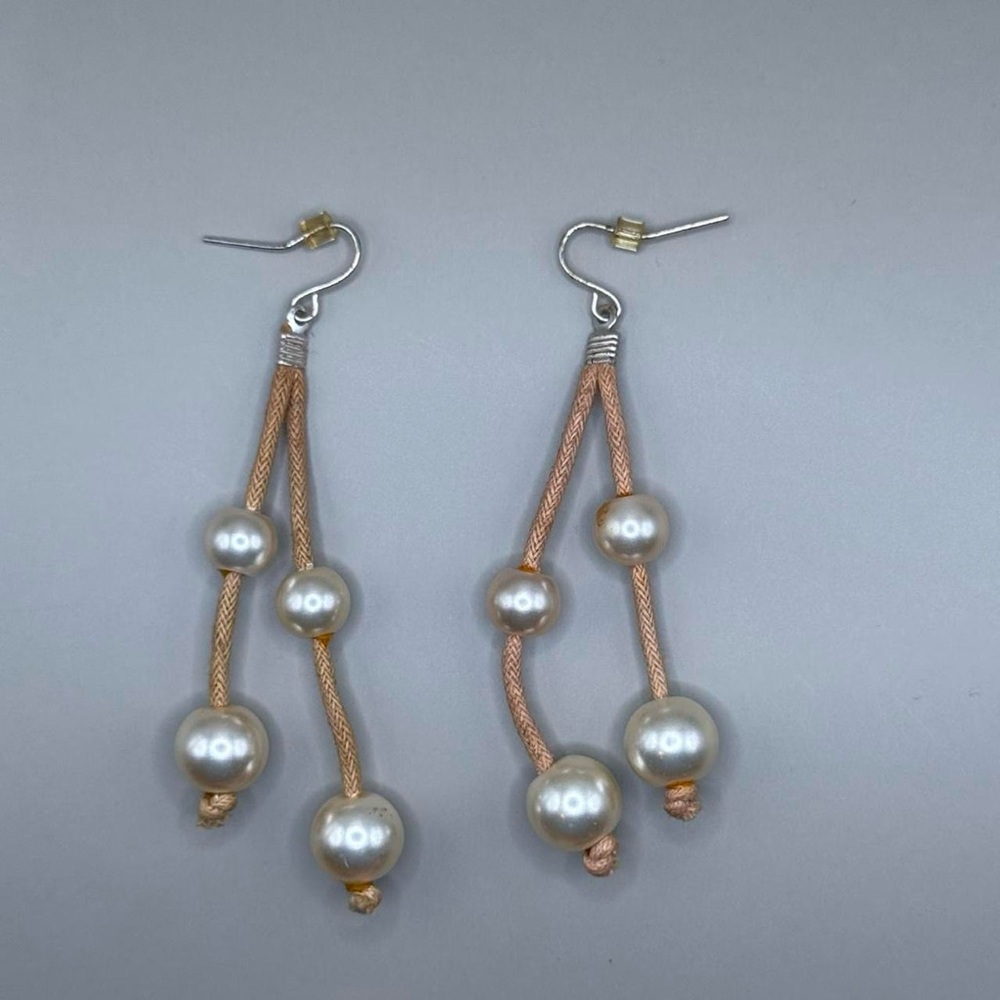 Vintage Tan and Cream Faux Pearl Corded Drop Earrings